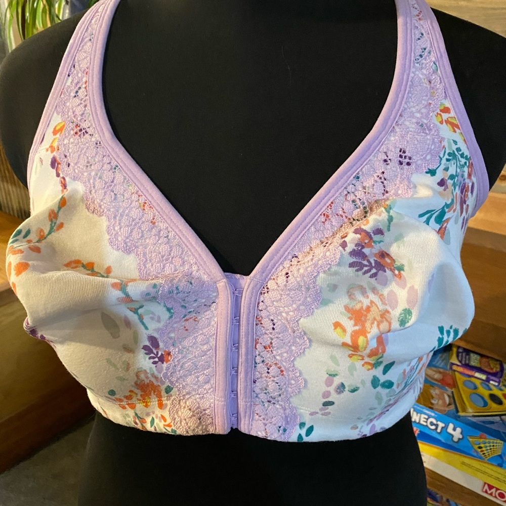 Floral Front Closure Halter Bra 42DD